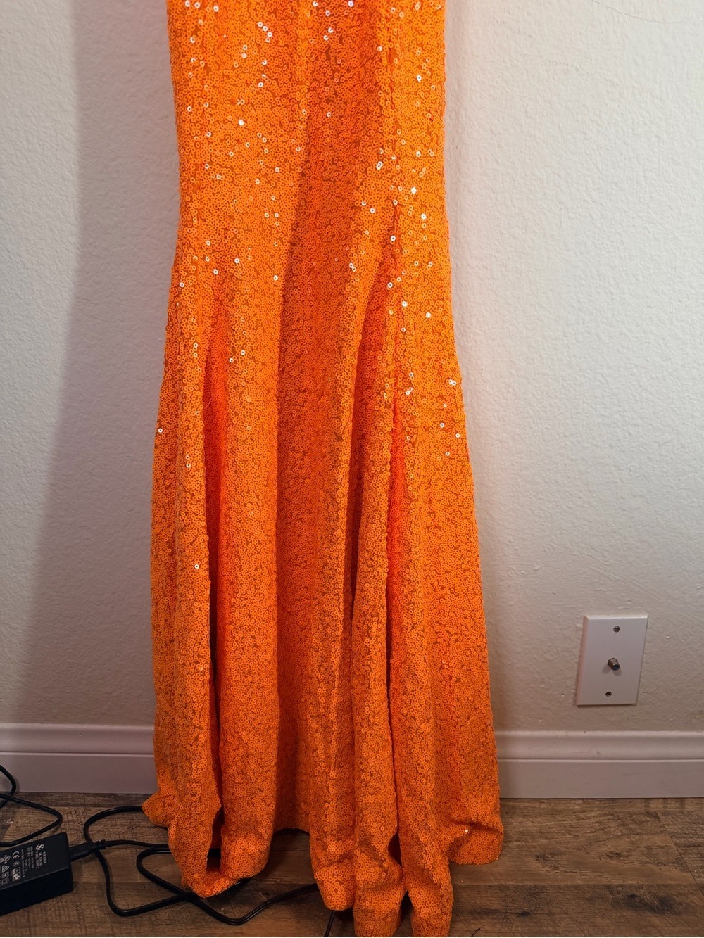 Norma Kamali Sequin Low Back Mermaid Gown Neon Orange XS NWT $595 - Picture 7 of 14